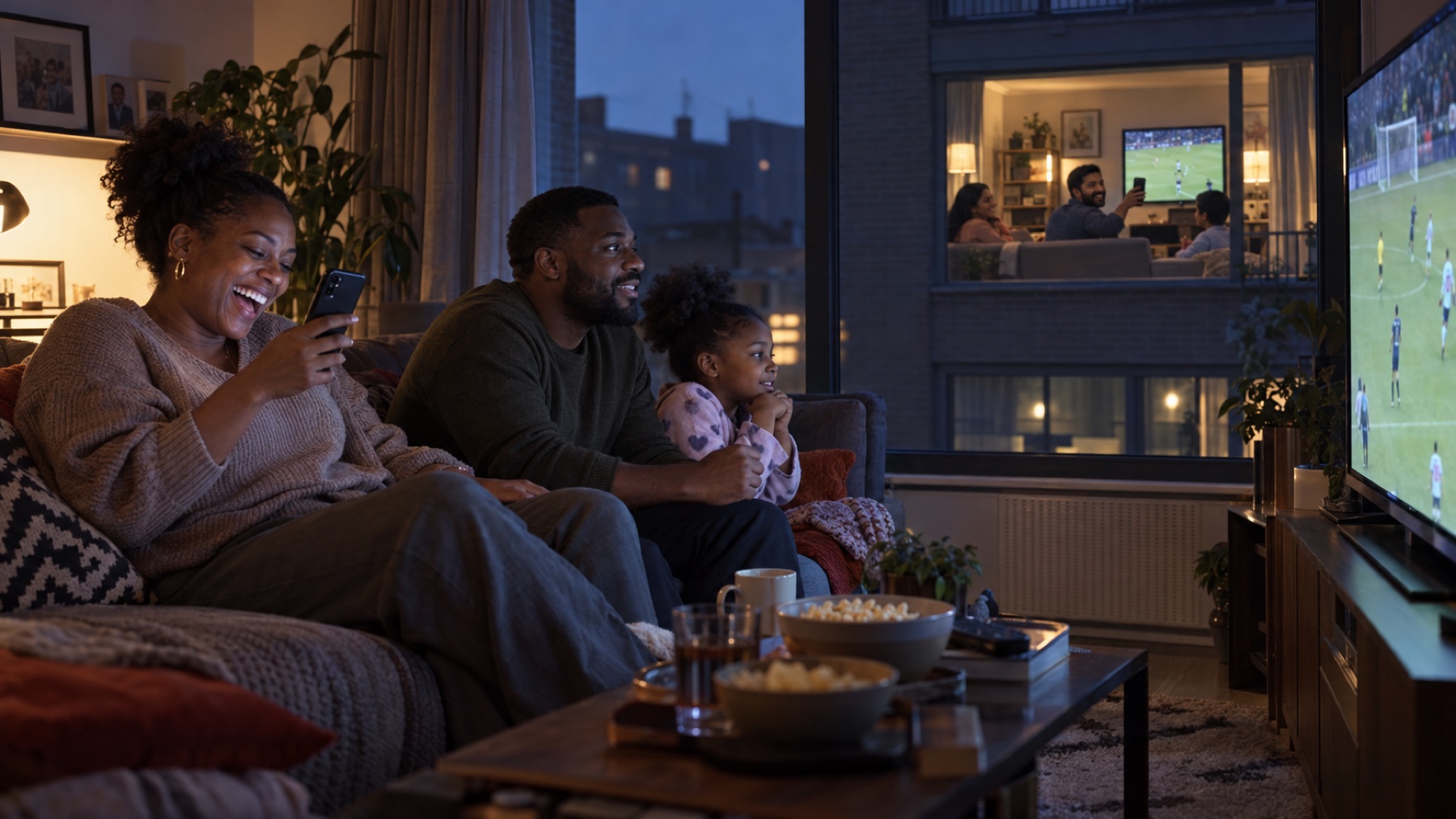 A family sharing the match at home